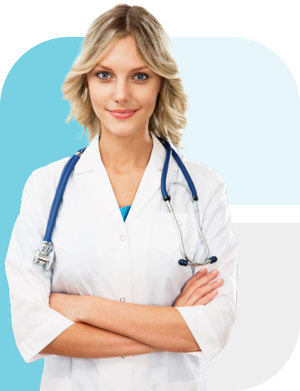 Doctor posing in white coat with stethoscope