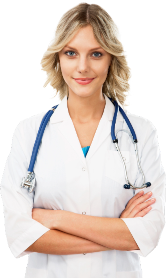 Doctor posing in white coat with stethoscope